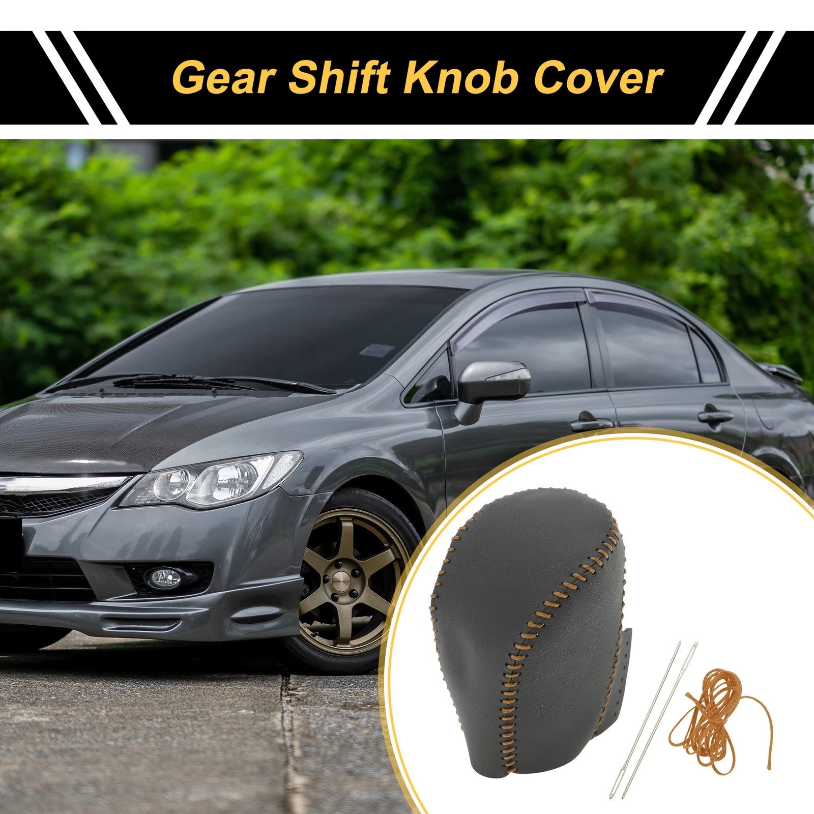 1 Pc Gear Shift Knob Cover for Honda Civic (2016–2021) Black Brown Faux Leather