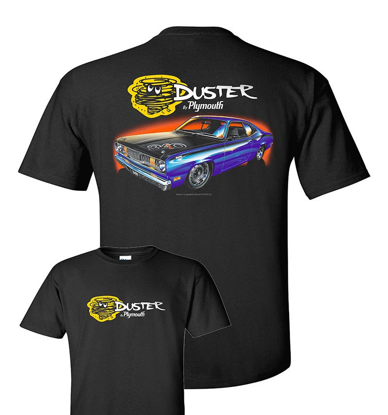 Licensed T-Shirt with Blue 1972 340 Plymouth Duster Logo for Cars