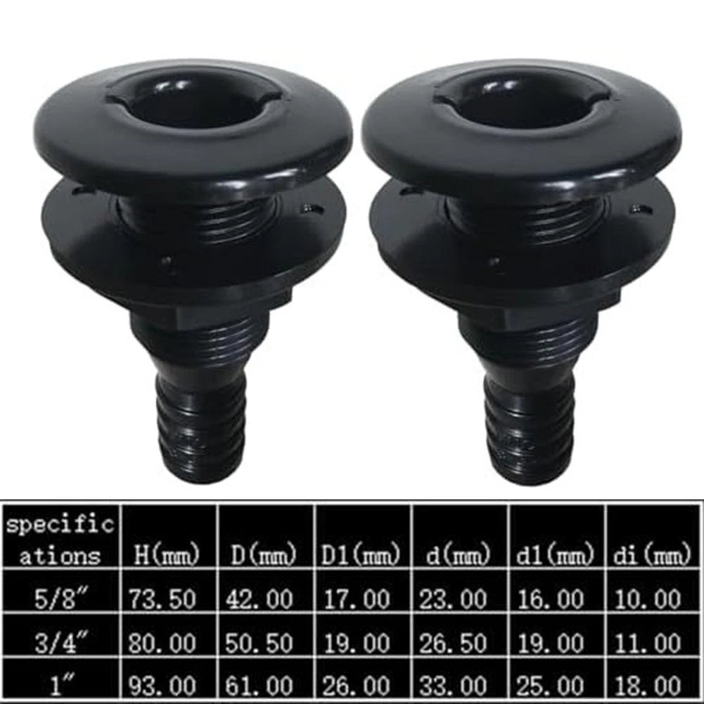 2Pcs ABS Black Thru Hull Connector for Boat Plumbing Systems