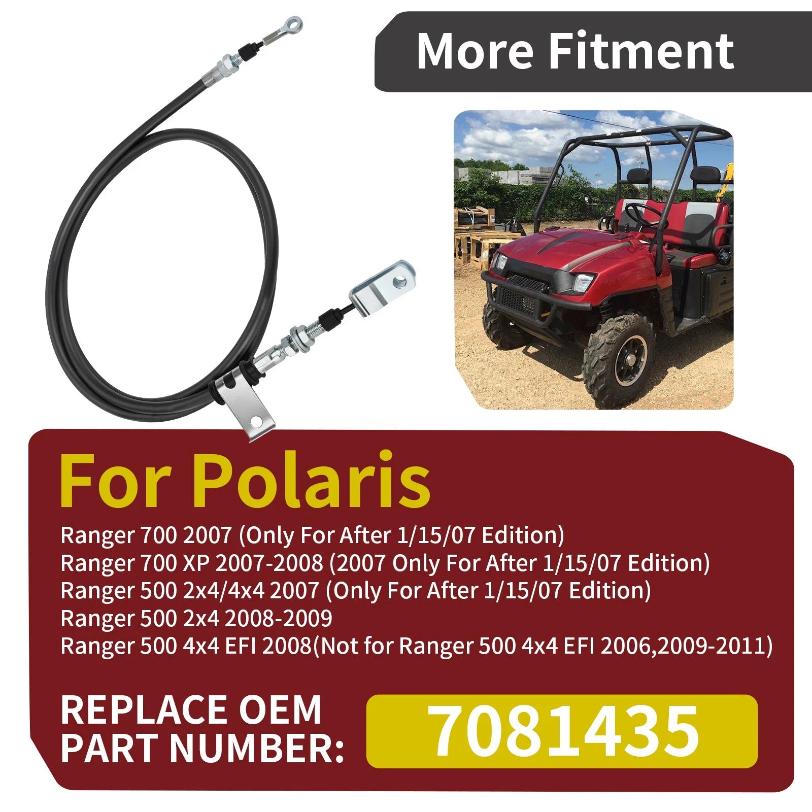 Parking Brake Cable 7081435 for Polaris Ranger 500 2x4/4x4 (2007–2009)