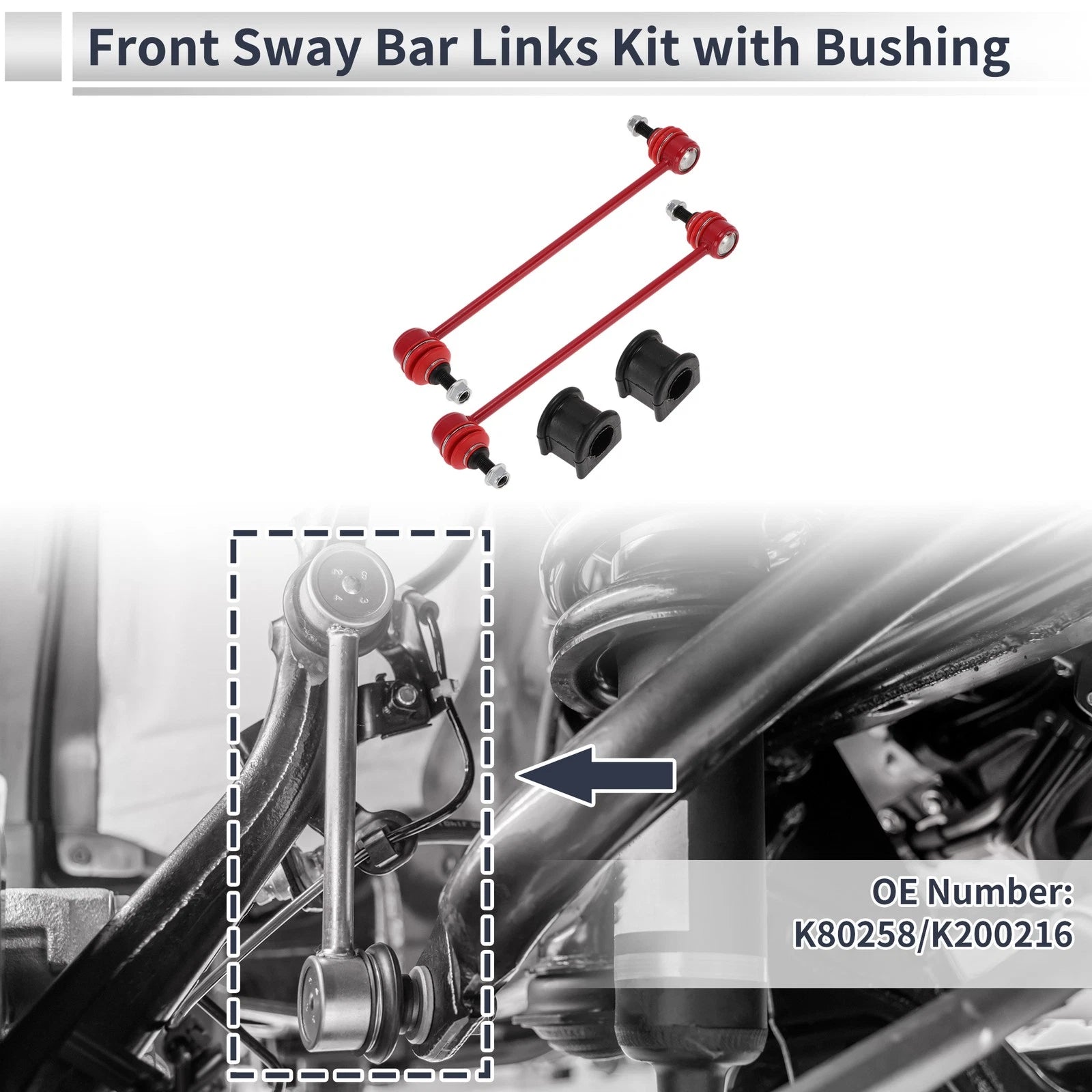 Front Stabilizer Bar Links Set of 2 with Bushings for Jeep Patriot (2007–2017) No.K80258