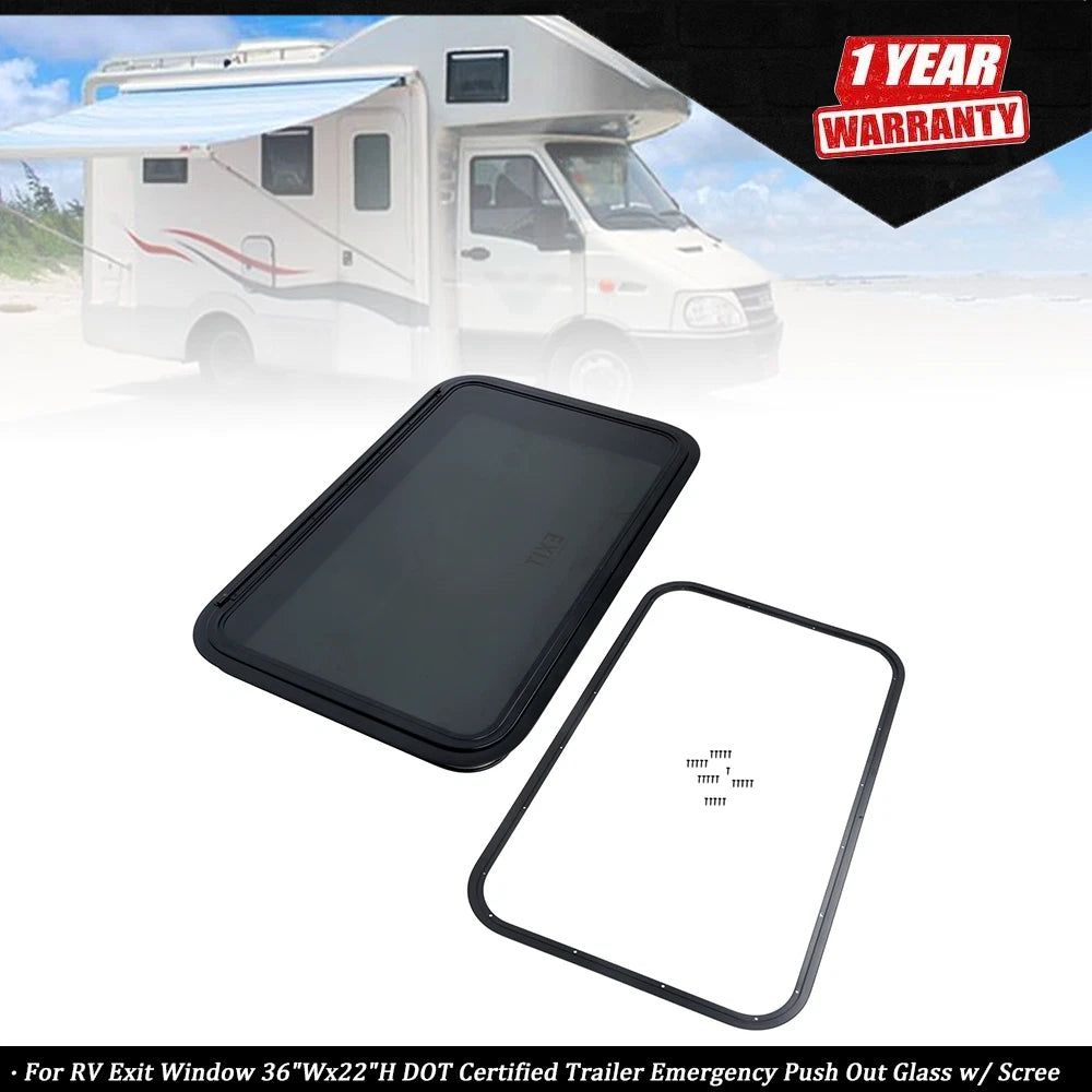 RV Exit Window for Trailer (36"Wx22"H) DOT Certified Emergency Push Out Glass