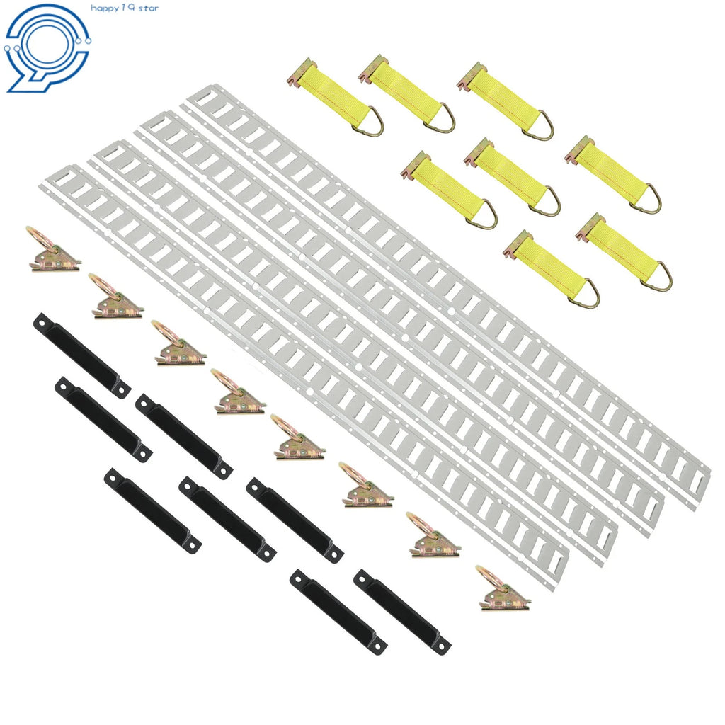 Set of 4 E-Track Rails with Caps, Straps, O-Rings Tie Down Kit