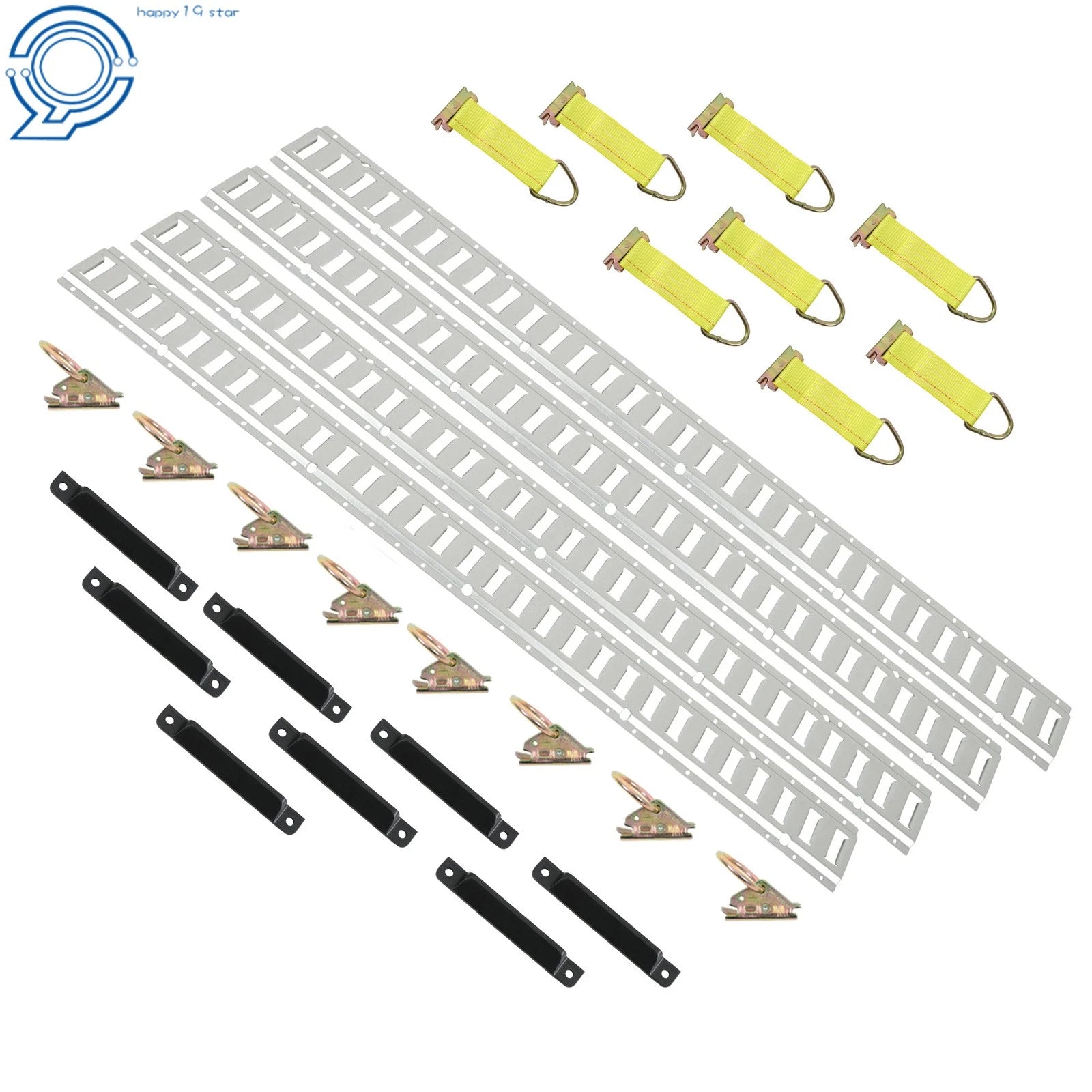 Set of 4 E-Track Rails with Caps, Straps, O-Rings Tie Down Kit