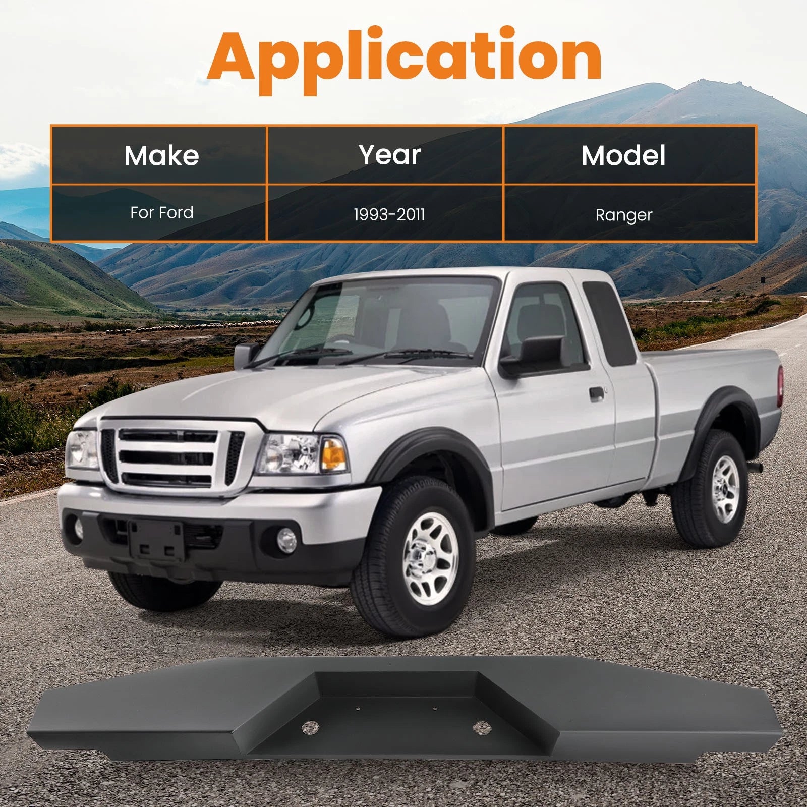 Rear Bumper for Ford Ranger Pickup (1993–1994, 2011) Black Powder Coated