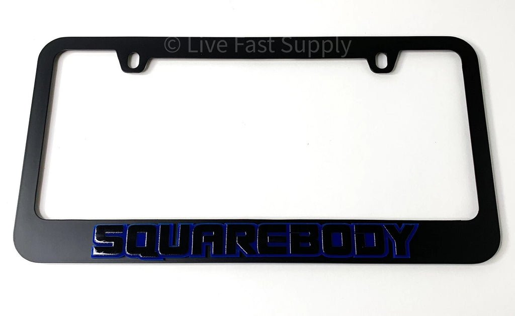 Matte Black Premium License Plate Frame with Blue Outline for Chevy (1973–1987)