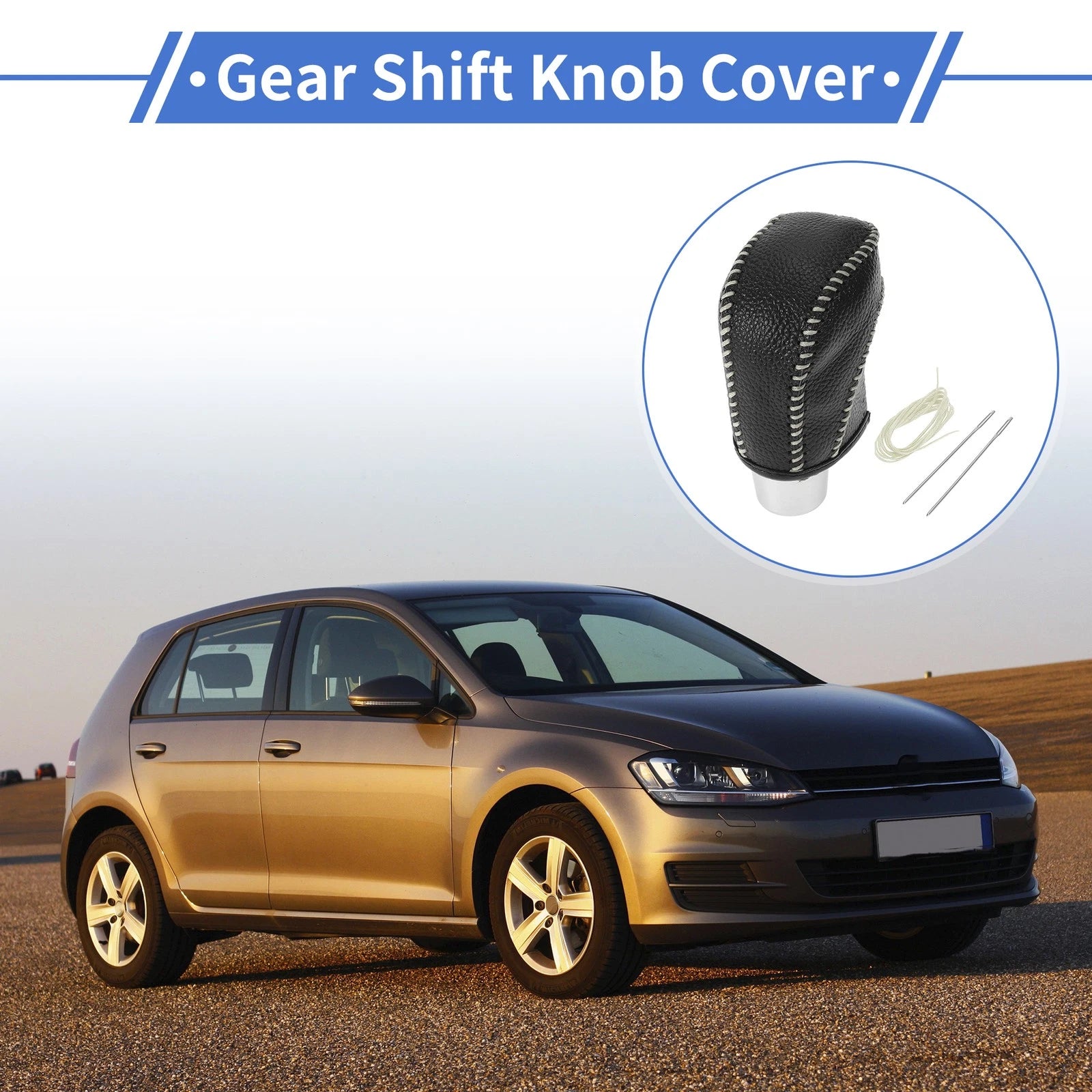 Gear Shift Knob Cover for Volkswagen Golf (2015–2019) Pebbled Black Beige
