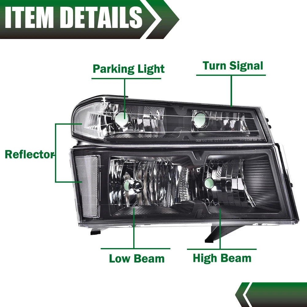 Clear Lens Black Housing Headlights for Chevy Colorado GMC Canyon (2004–2012)