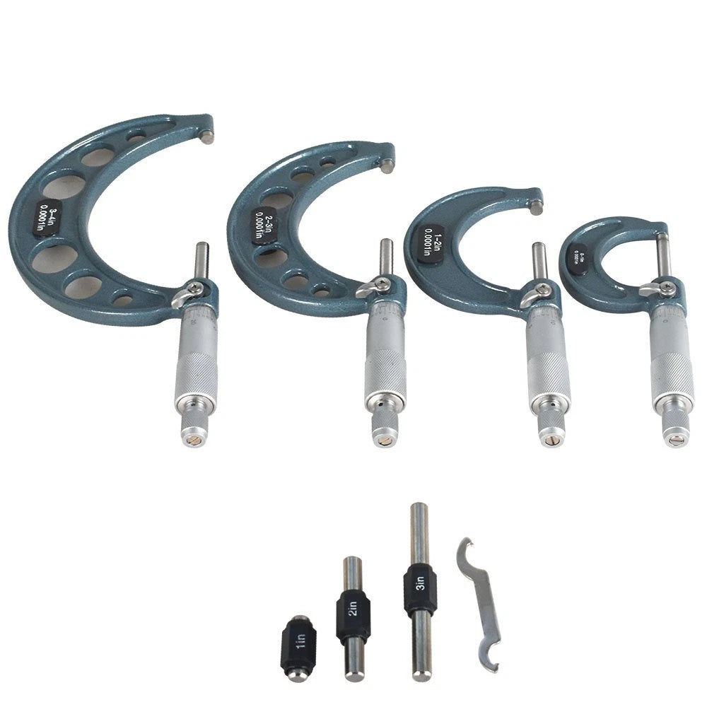 Set of 2 Outside Micrometers for Machinists (0-4"/0.0001")