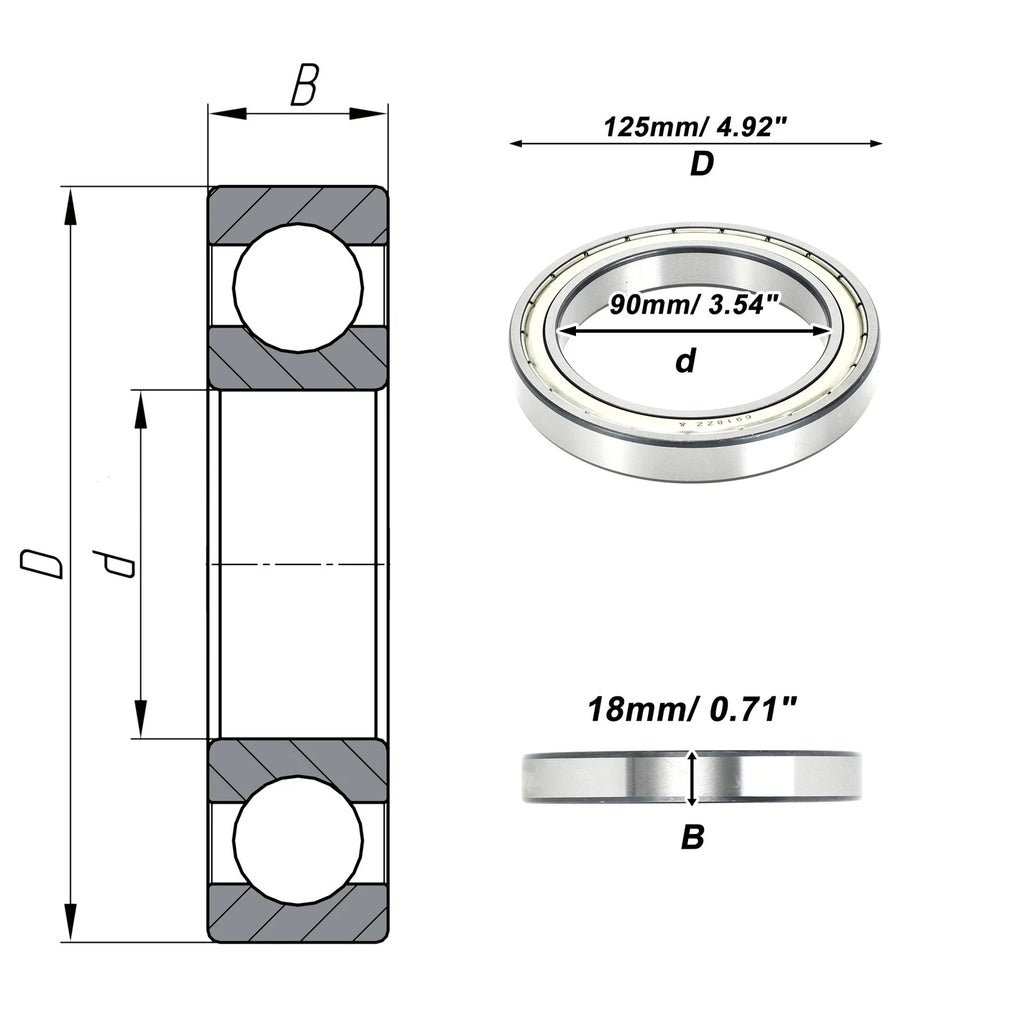 Deep Groove Ball Bearing 6918ZZ for Scooter Skateboard Wheel (90x125x18mm)