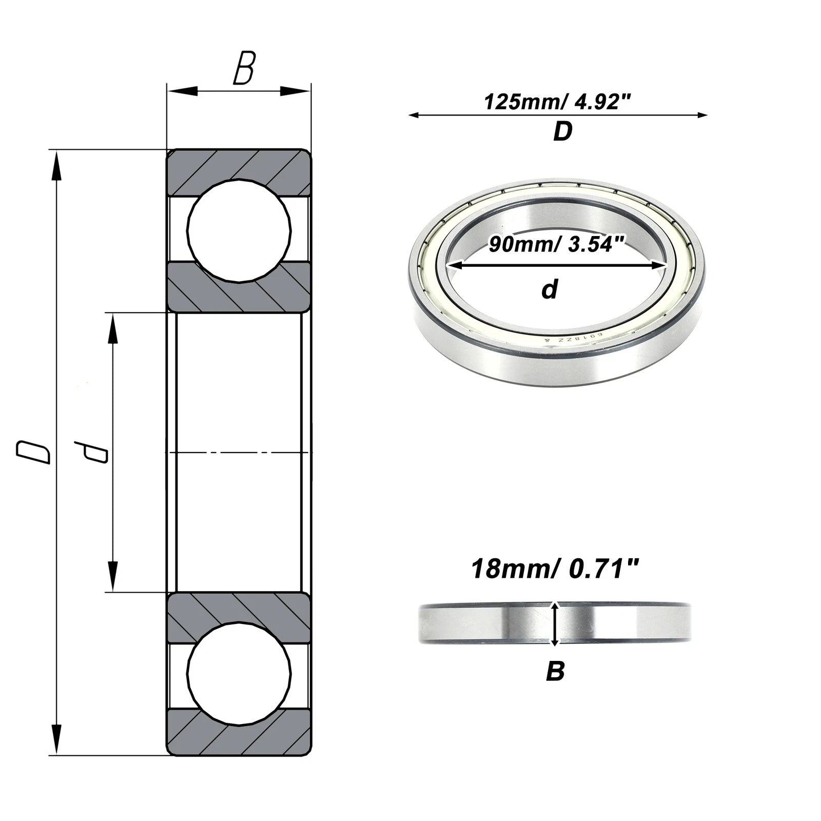 Deep Groove Ball Bearing 6918ZZ for Scooter Skateboard Wheel (90x125x18mm)