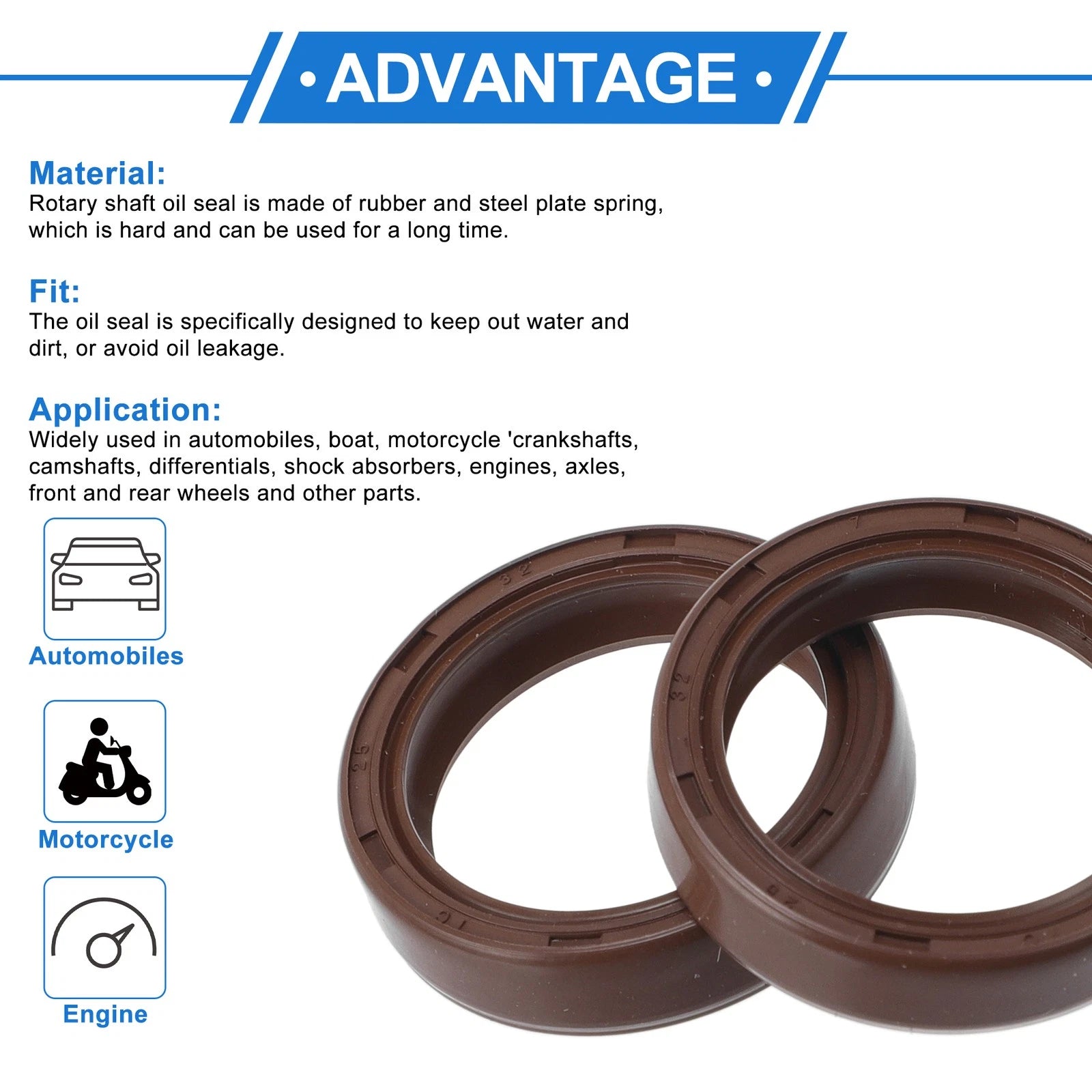 Set of 2 Oil Seal Rotary Shaft Seal FKM Rubber 25x32x7mm