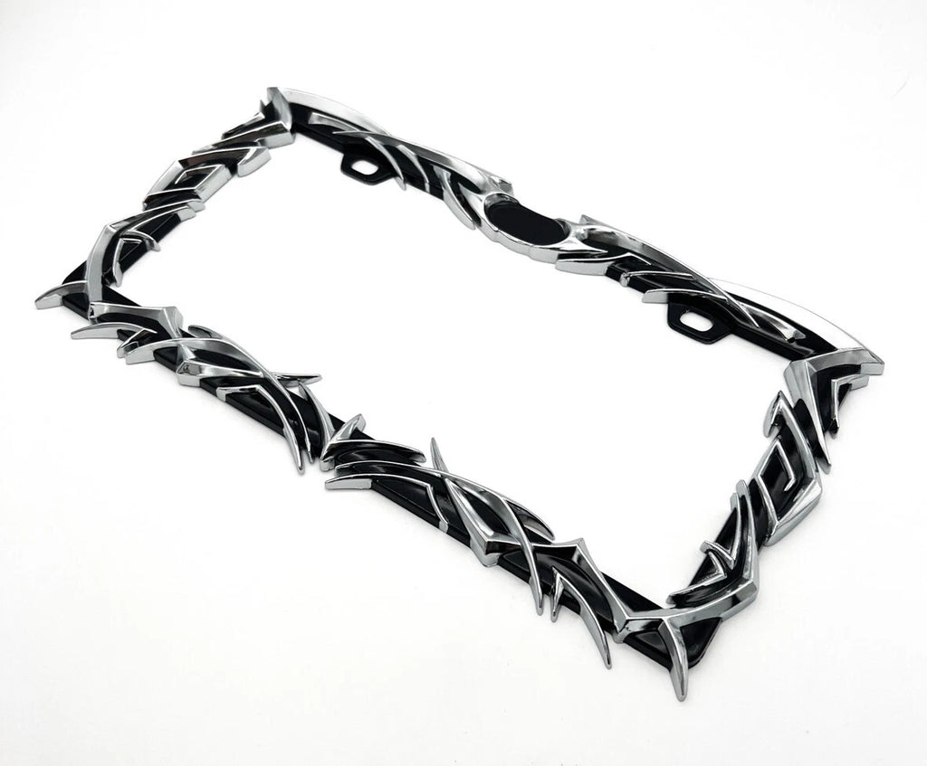 Metal License Plate Frame Black Chrome Tribal Flame for Car Truck SUV