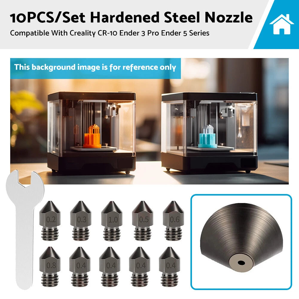 10Pcs Hardened Steel Nozzle for Creality CR-10 Ender 3 Pro 5 Series