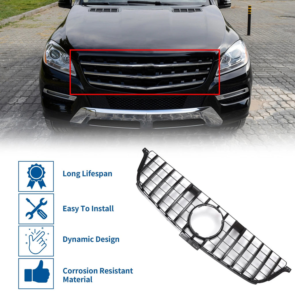 Front Upper Bumper Grille for Mercedes-Benz ML63 AMG (2012–2015) Black