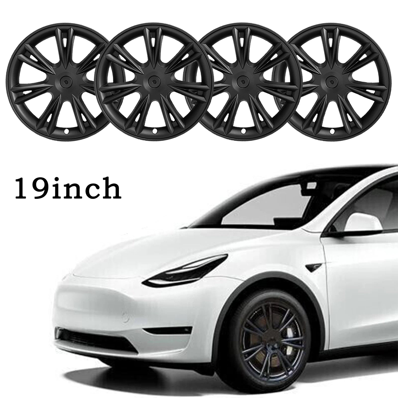 Set of 4 19 Inch Wheel Covers for Tesla Model Y (2020–2023) Matte Black