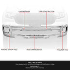 Chrome Steel Front Bumper Face Bar for Ford Ranger (2019–2024) w/ Sensor Hole