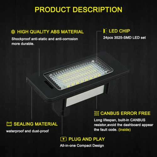 White LED License Plate Lights for BMW X1, X3, 220i, 320i, 328i, 335i, 435i, 520i