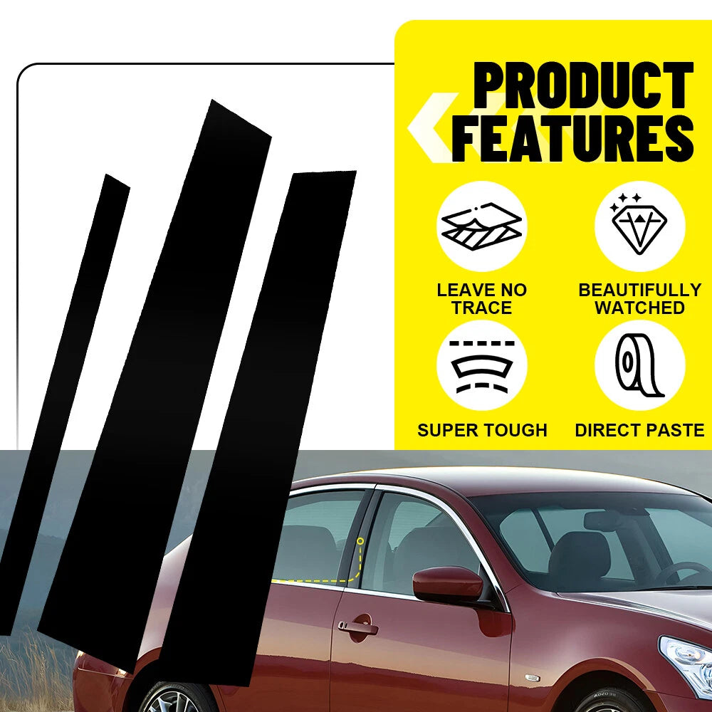 Set of 6 Gloss Black Window Pillar Posts for Infiniti G35 G37 (2002–2013)