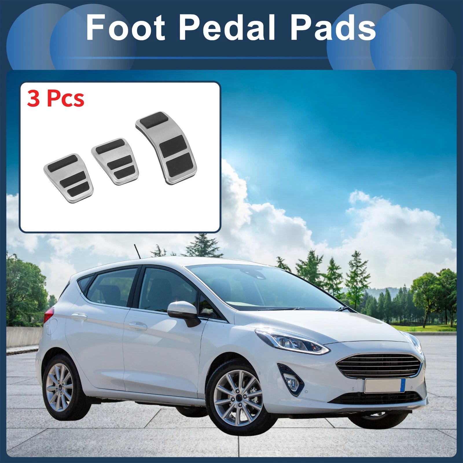 3 Pcs Foot Accelerator Pedal Covers for Ford Fiesta (2007–2012) Silver Tone