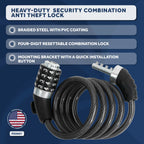 Bike Lock Cable, Combination Anti Theft Resettable Lock for Bikes
