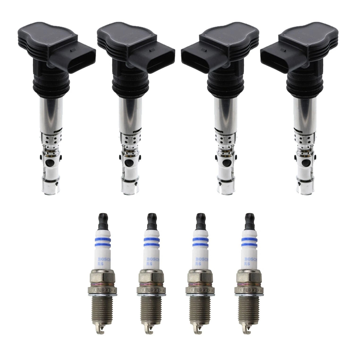 Set of 4 Ignition Coils & Bosch Platinum Spark Plugs for Audi A4, TT, VW Golf, Jetta (1.8L)