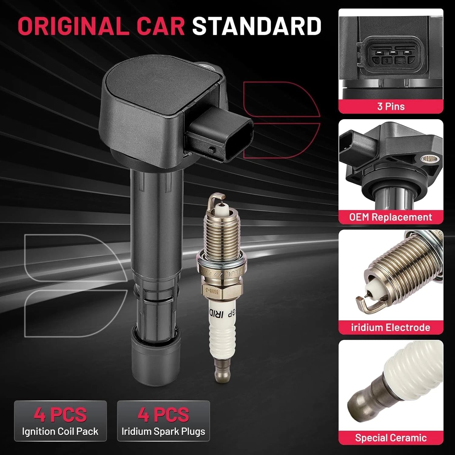 4X Ignition Coil & Spark Plug UF400 for Honda Civic 1.7L (2001–2005)