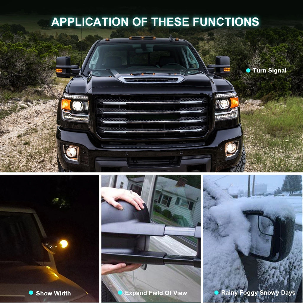 Towing Mirrors for Silverado Sierra (2014–2018) - Power Heated Smoke LED Turn Signal