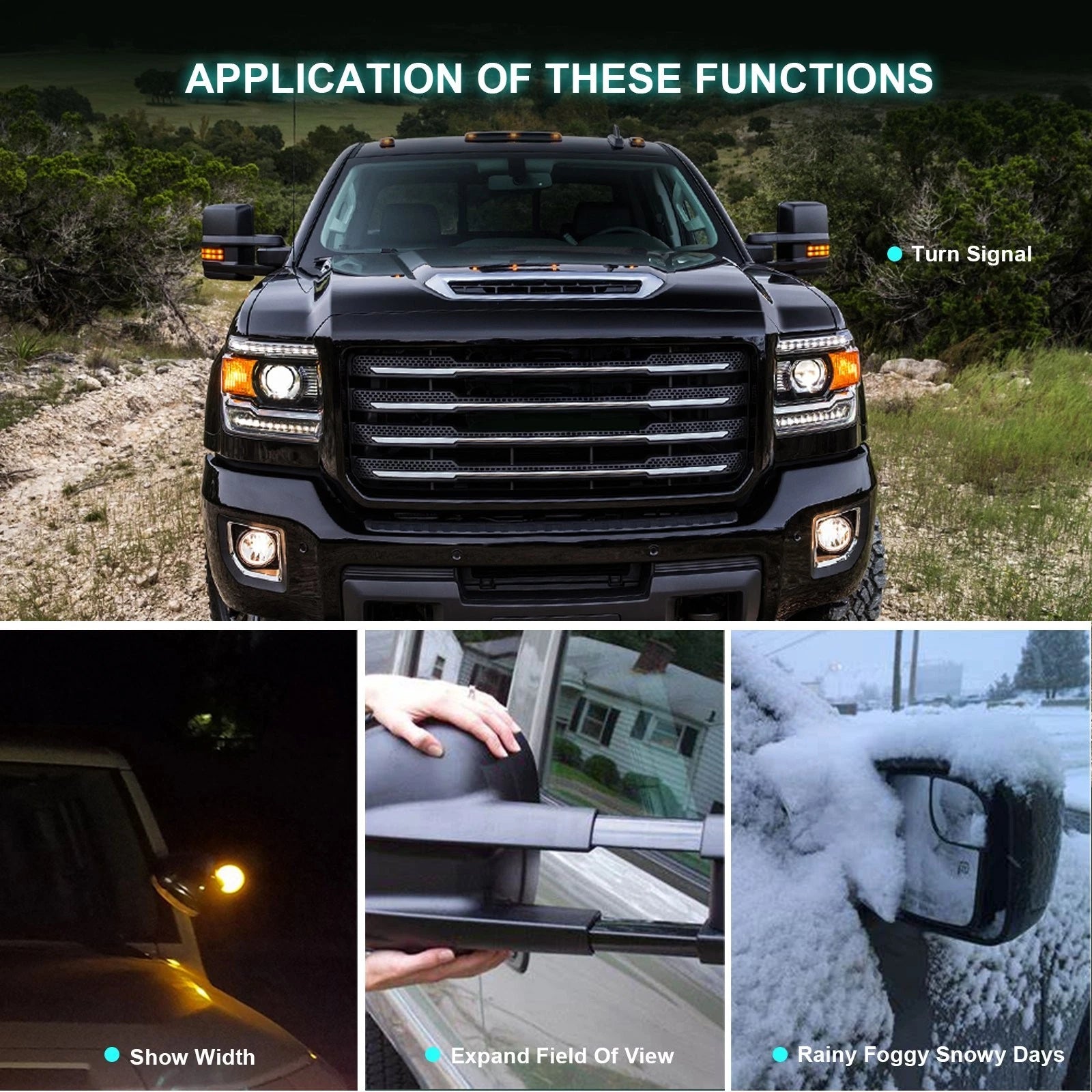 Towing Mirrors for Silverado Sierra (2014–2018) - Power Heated Smoke LED Turn Signal