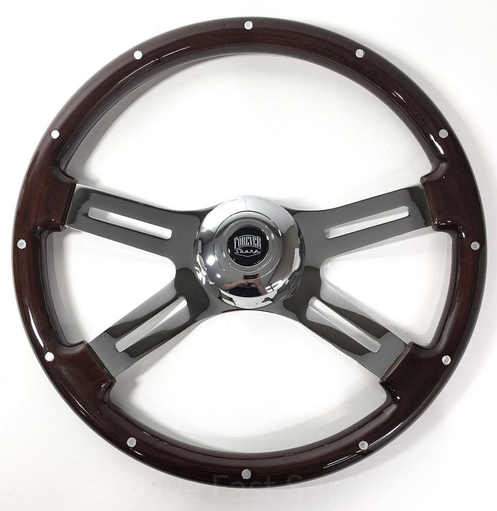 18 Inch Wood Steering Wheel with Rivets for Kenworth Peterbilt Freightliner (2000–2019)