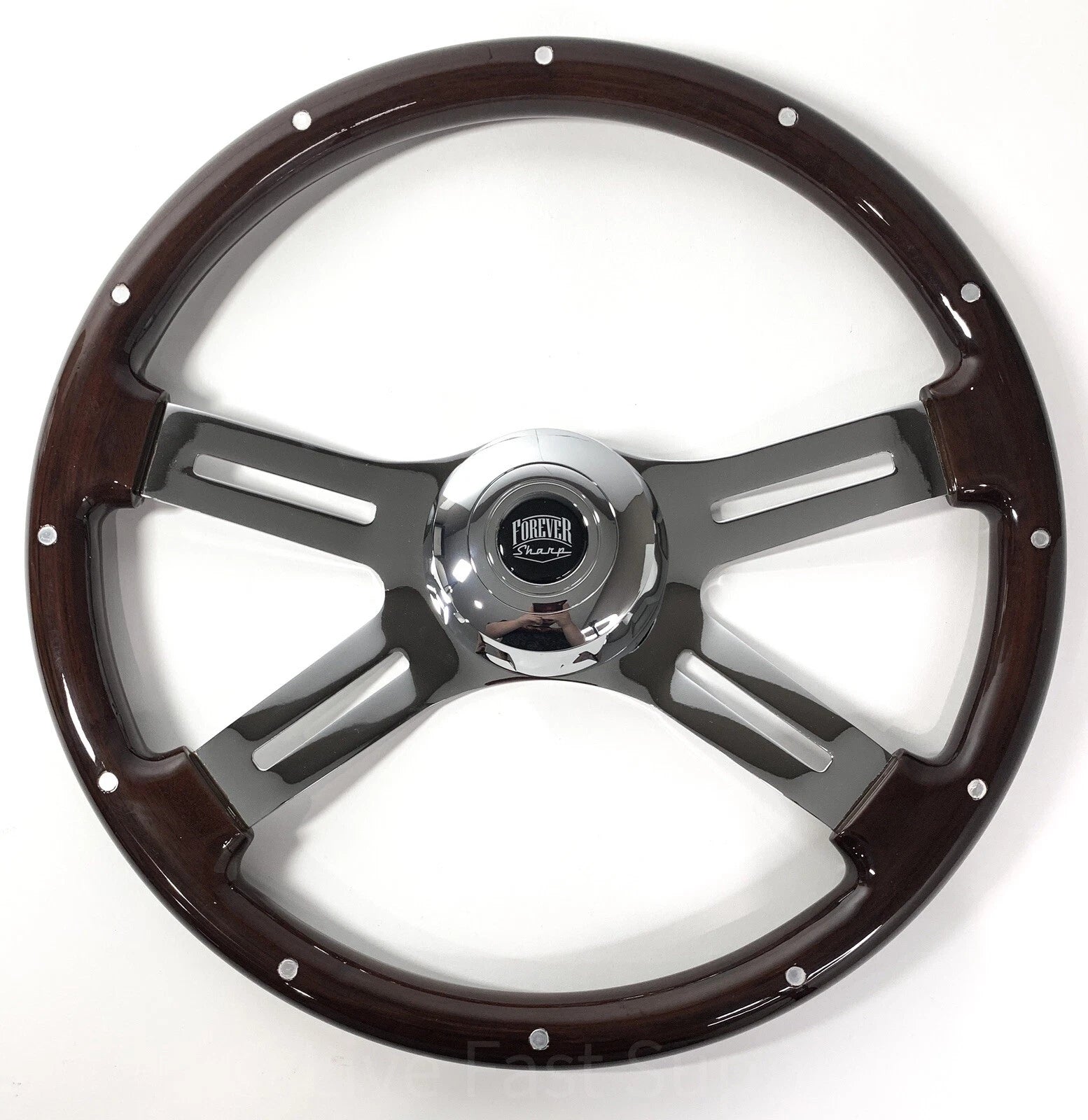 18 Inch Wood Steering Wheel with Rivets for Kenworth Peterbilt Freightliner (2000–2019)