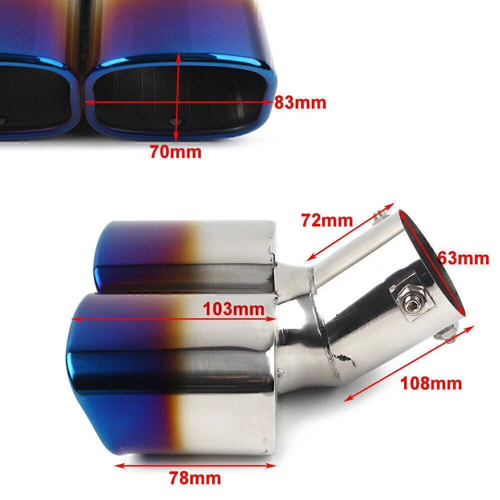 Dual Stainless Steel Exhaust Pipe Tail Muffler Tip for Universal Fit