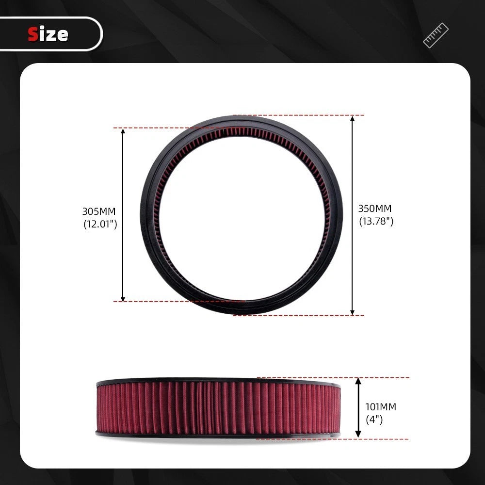 14" x 4" Red Round Washable Air Filter Element Reusable Cotton Gauze
