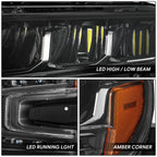 LED Projector Headlight for Chevy Silverado 1500 (2019–2022) - Left, Black Amber