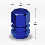 Set of 4 Blue Aluminum Tire Stem Caps for Universal Vehicles (Hexagon Style)