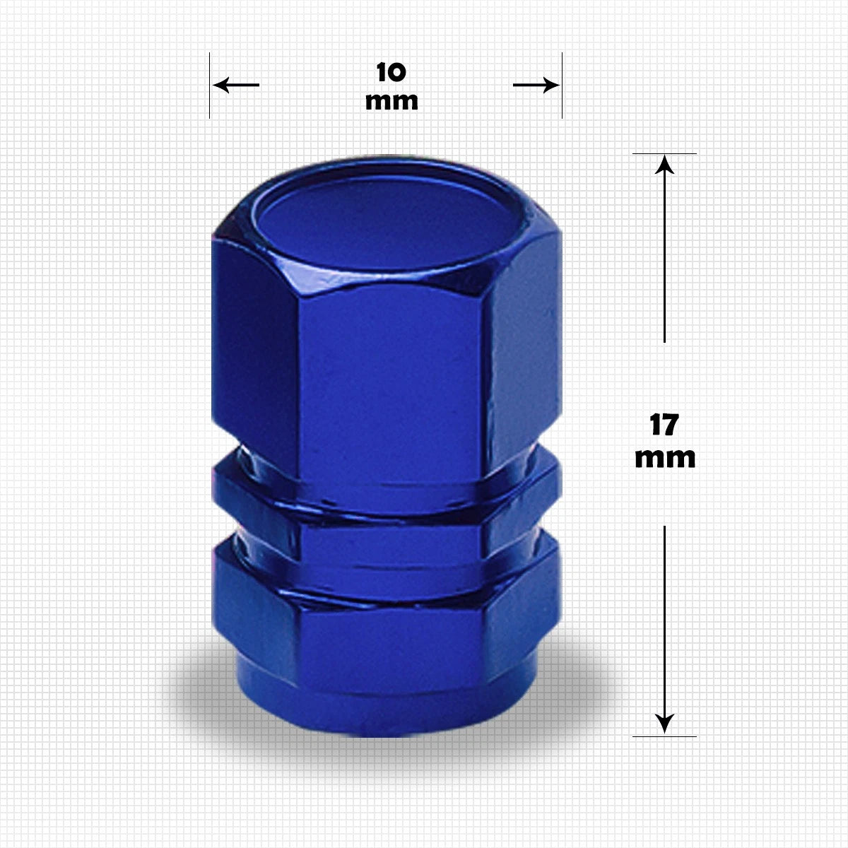 Set of 4 Blue Aluminum Tire Stem Caps for Universal Vehicles (Hexagon Style)