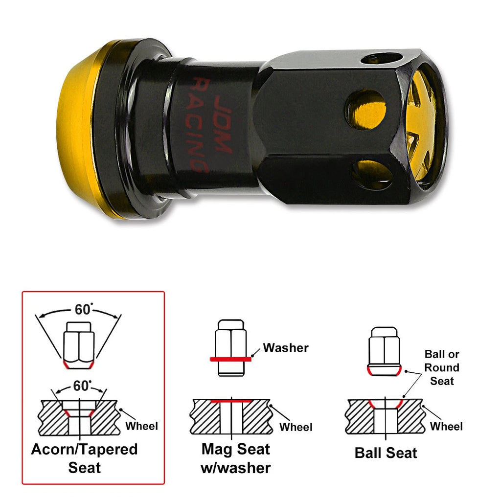 20Pc M12X1.25 Gold JDM Closed End Lug Nuts with Spline Locks & Key