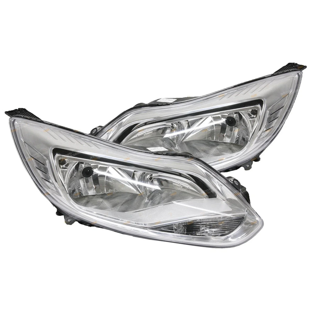 LH+RH Chrome Non-Xenon Headlights Pair for Ford Focus LW Hatch/Sedan