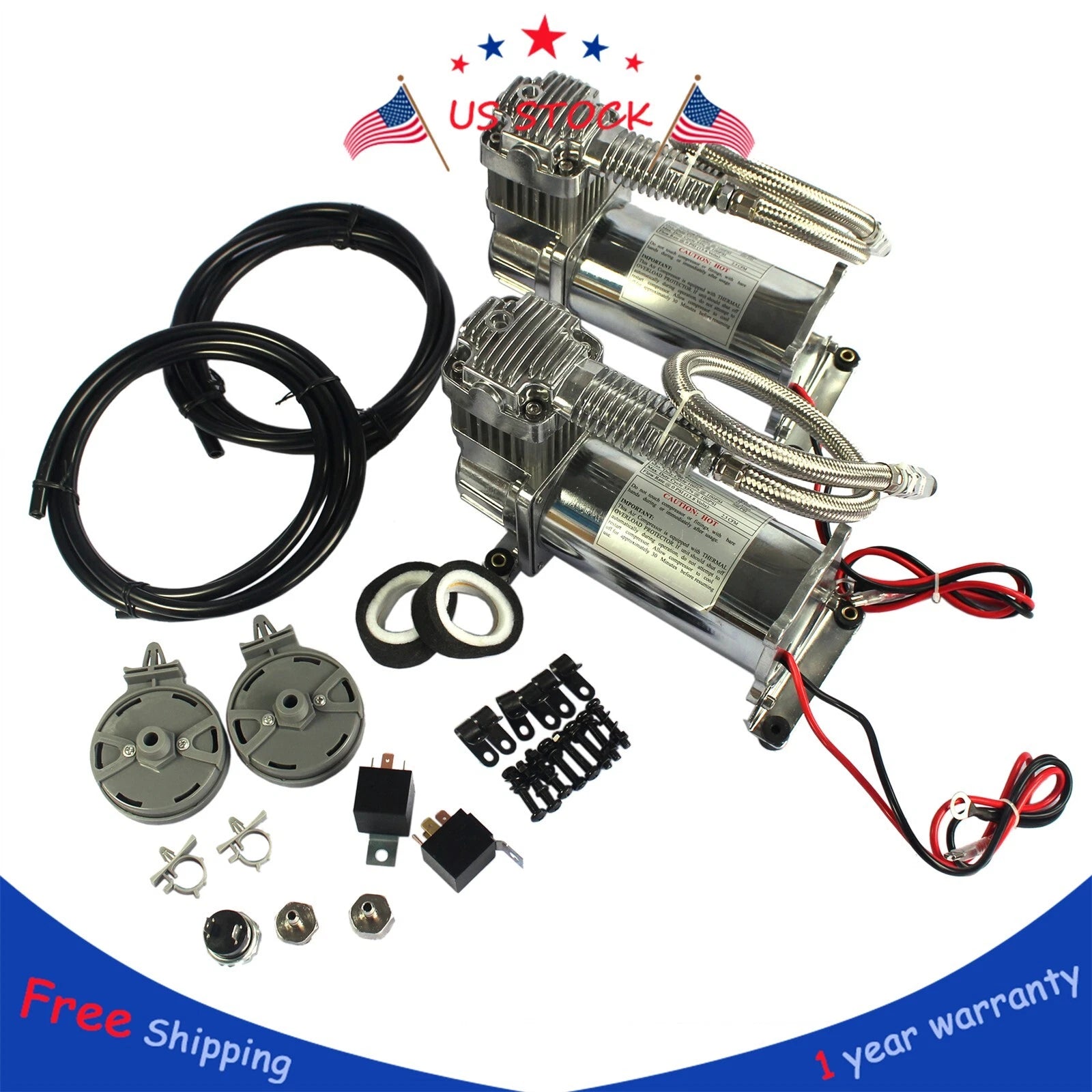 Dual Chrome Air Compressor Kit for Universal Vehicles (12V)