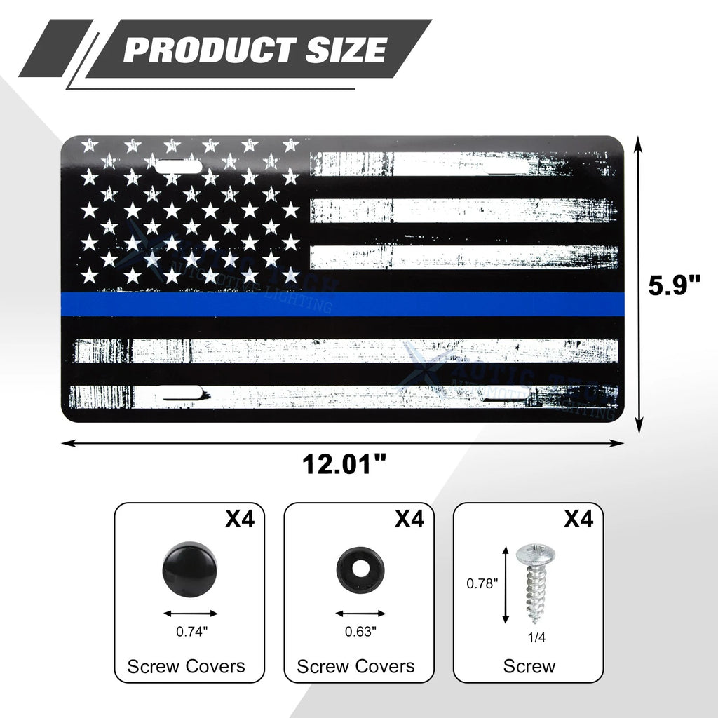 American Flag Front License Plate Valve Stem Cap Cover for Universal Blue (-)