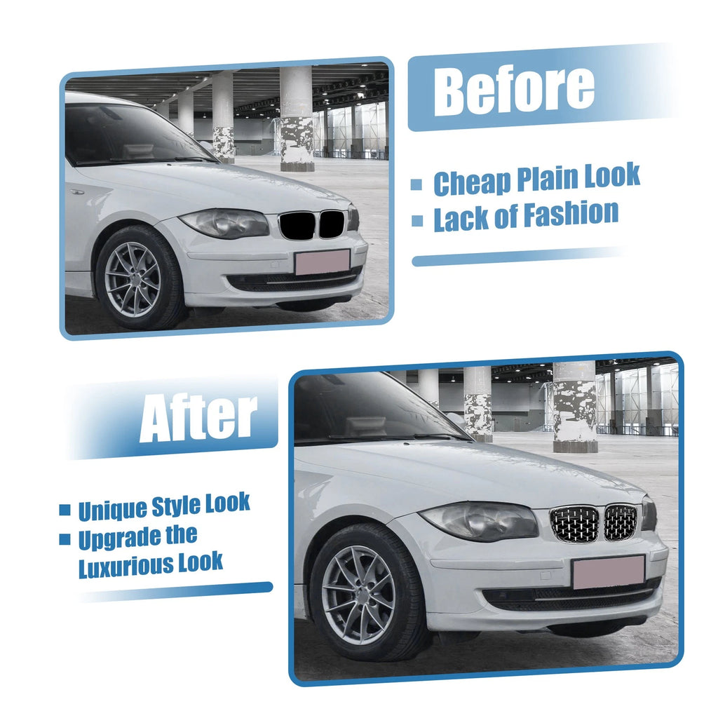 Set of 2 Front Hood Bumper Grilles for BMW 128i 135i 135is (E87) Silver Tone