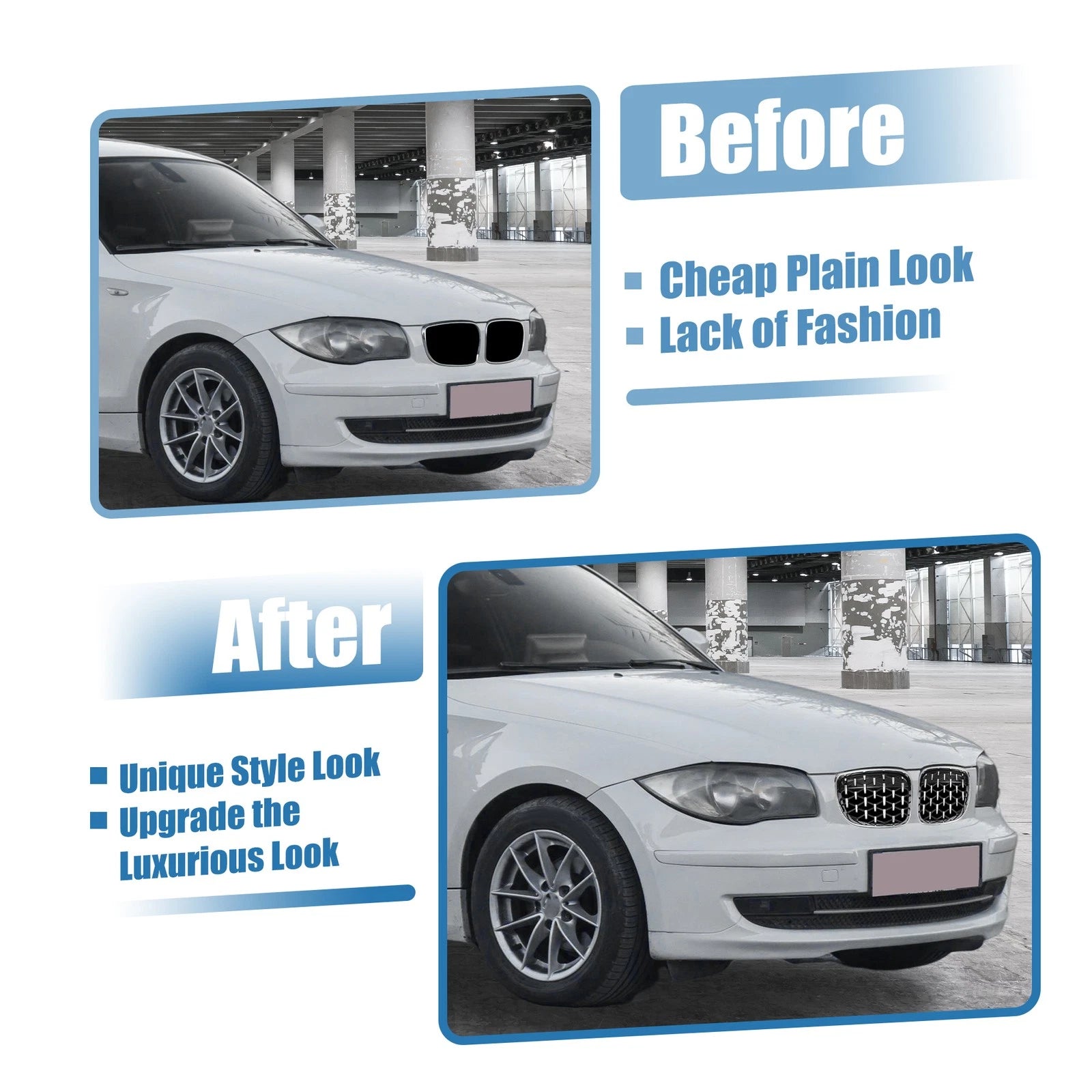 Set of 2 Front Hood Bumper Grilles for BMW 128i 135i 135is (E87) Silver Tone