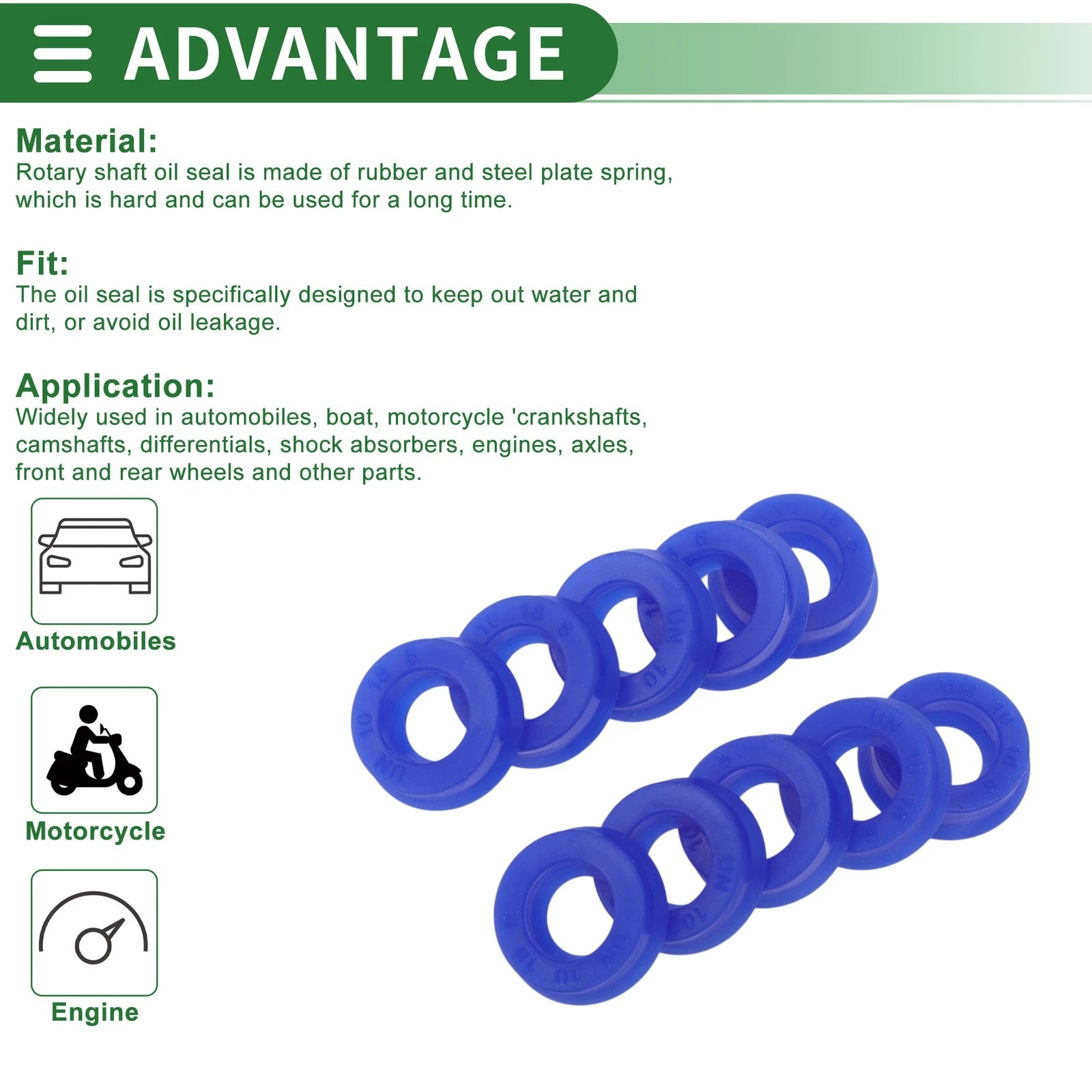 Set of 10 Oil Seal Ring 10x18x6mm for Rotary Shaft (High Pressure)