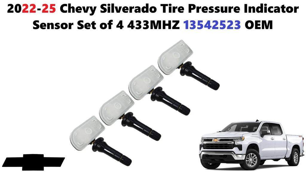 Set of 4 Tire Pressure Indicator Sensors for Chevy Silverado (2022–2025) 433MHZ 13542523