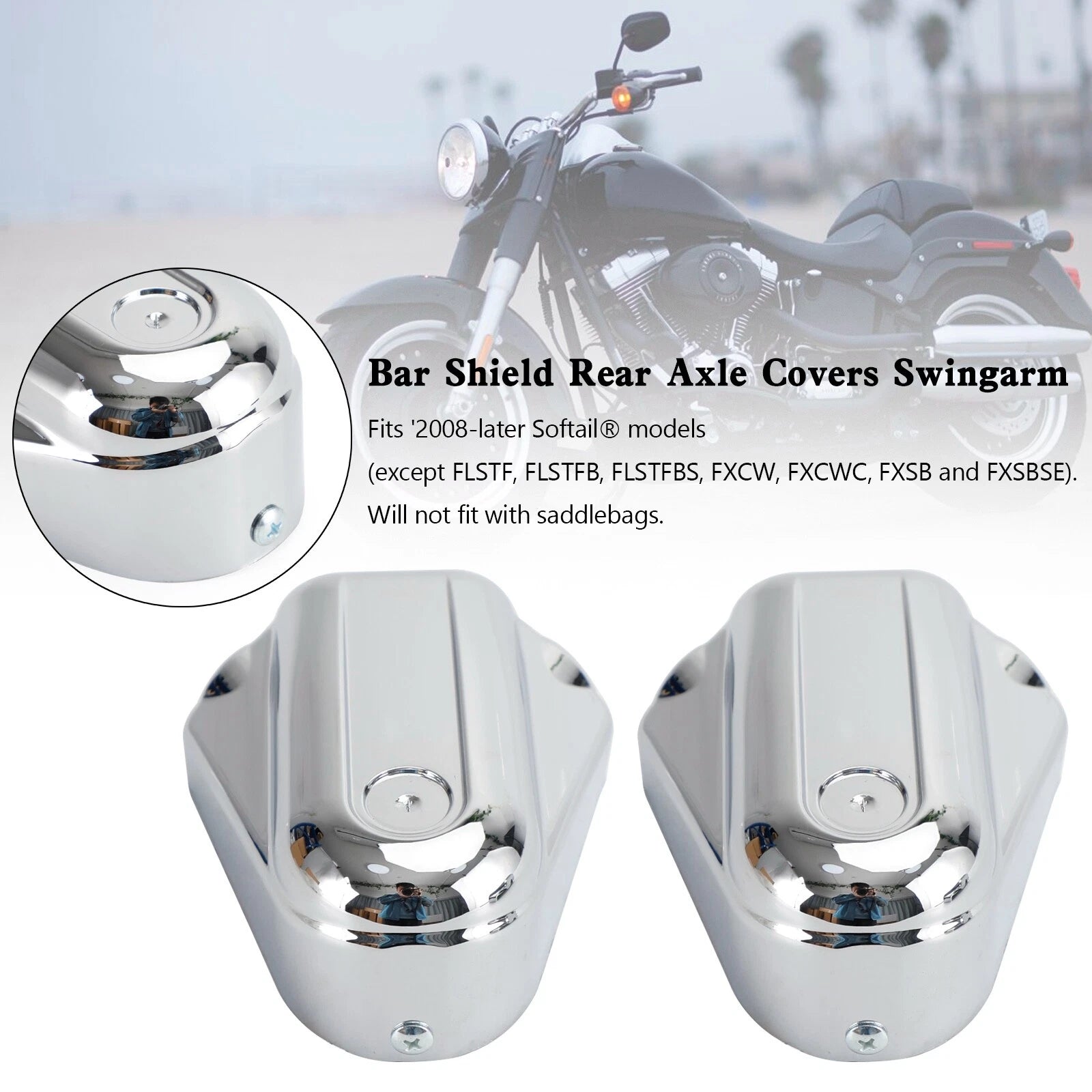 Set of 2 Bar Shield Rear Axle Covers for Harley Softail FLS FLSTN (2008–2020) Chrome T9