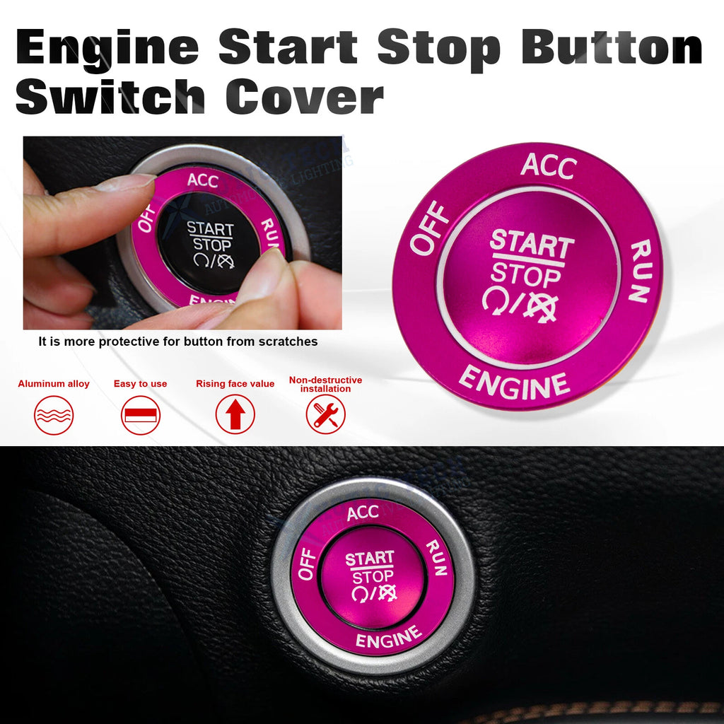 Push Start Stop Button Cover Decor Kit for Dodge Charger Challenger (Pink)