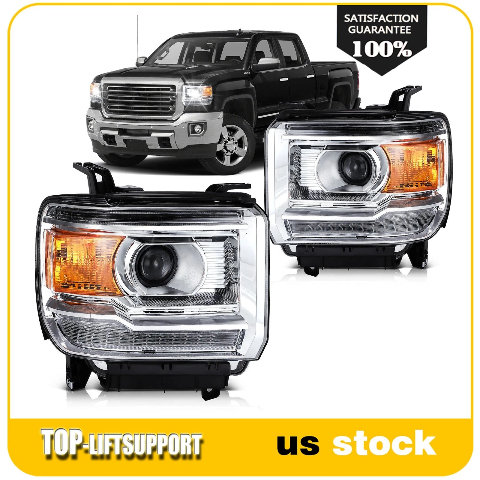 Pair LED DRL Headlights for GMC Sierra 1500 (2014–2019)