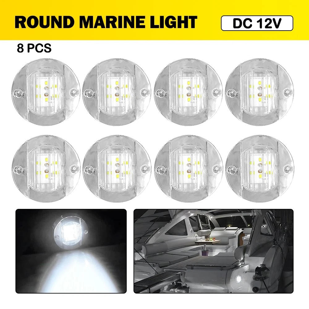 8Pc Round White LED Navigation Lights for Marine Boats