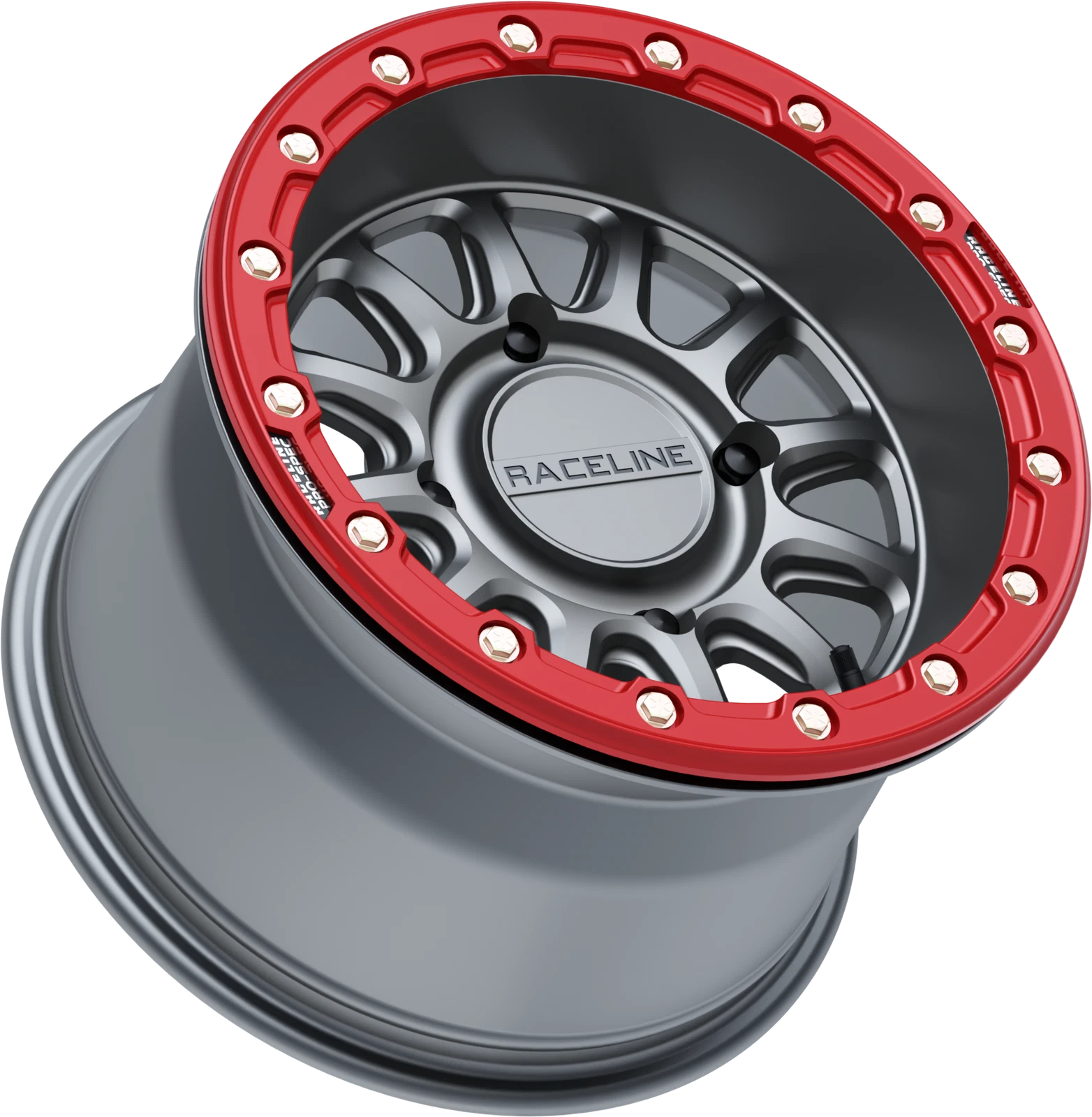 Raceline Alpha Wheel 15x7 Gunmetal/Red Beadlock for Polaris RZR R (2020–2023)