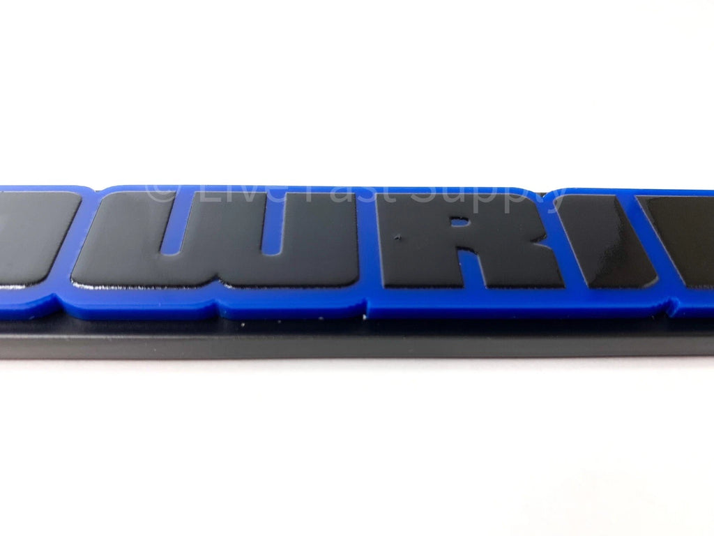 Matte Black Premium License Plate Frame with Blue Outline Script for Lowrider (Universal)